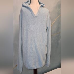 Calvin Klein Men's Light Blue Hooded V-Neck Sweater Super Soft Knit XL
